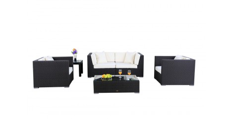 Rattan Lounge Gartenmöbel Bilbao, Überzug Beige