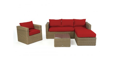 Brooklyn Rattan Lounge Natural round, Überzug Rot