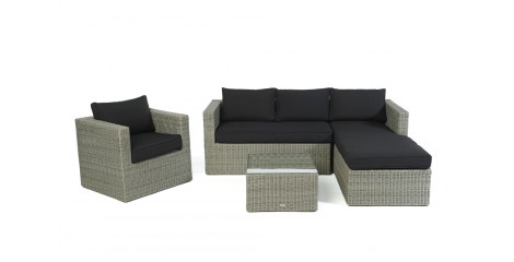 Rattan Lounge Brooklyn Grey round, Überzug Schwarz